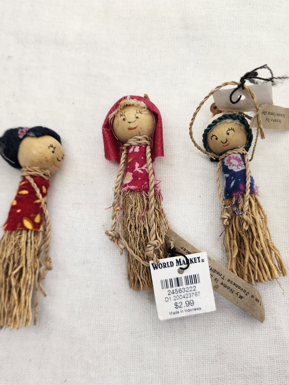 World Market Straw & Fabric Dolls 3 LOT